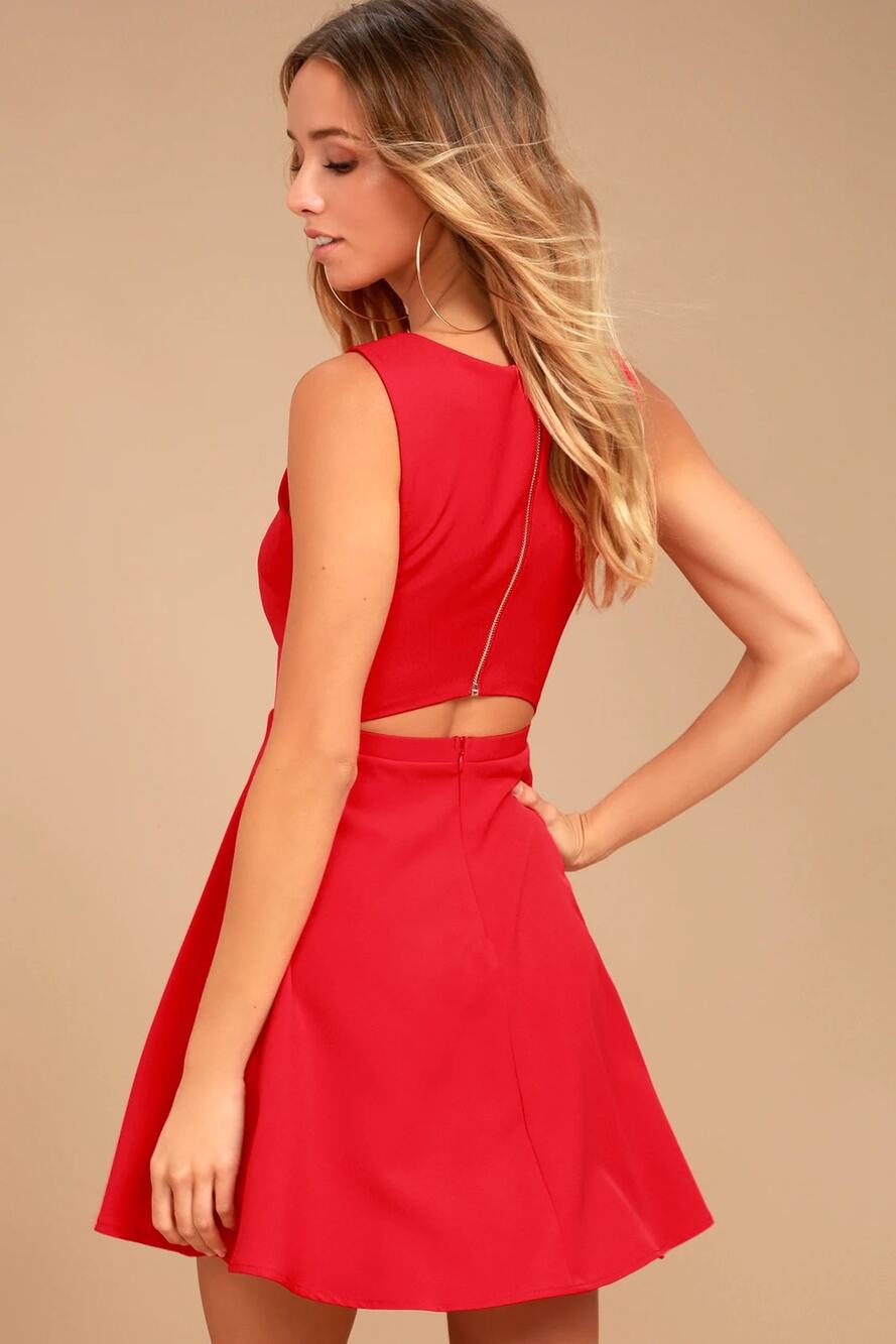Lulus Just Us Red Fit & Flare Skater Dress XS Cut Out Back Romantic Cocktail NWT